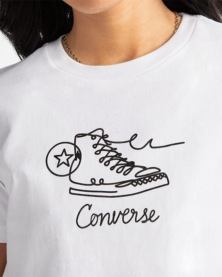 Camiseta Converse Sneaker Gráficas Slim-Fit Feminino Branco | PT Z09P804